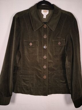 Talbots Olive Green Corduroy Button-Up Jacket Size 16 Petite